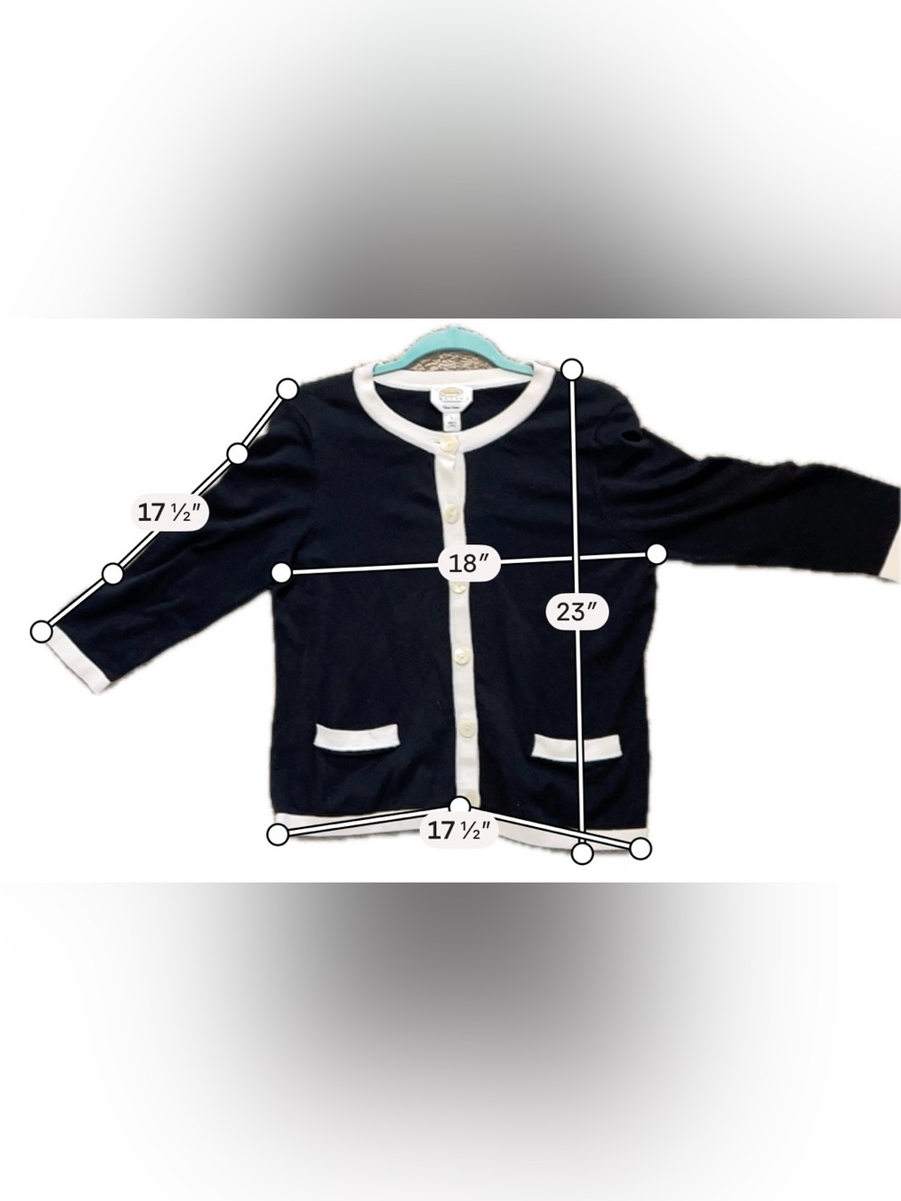 Talbots Black Ivory Contrast Trim Cardigan Sweater Quiet Luxury Pockets Large - Picture 3 of 5